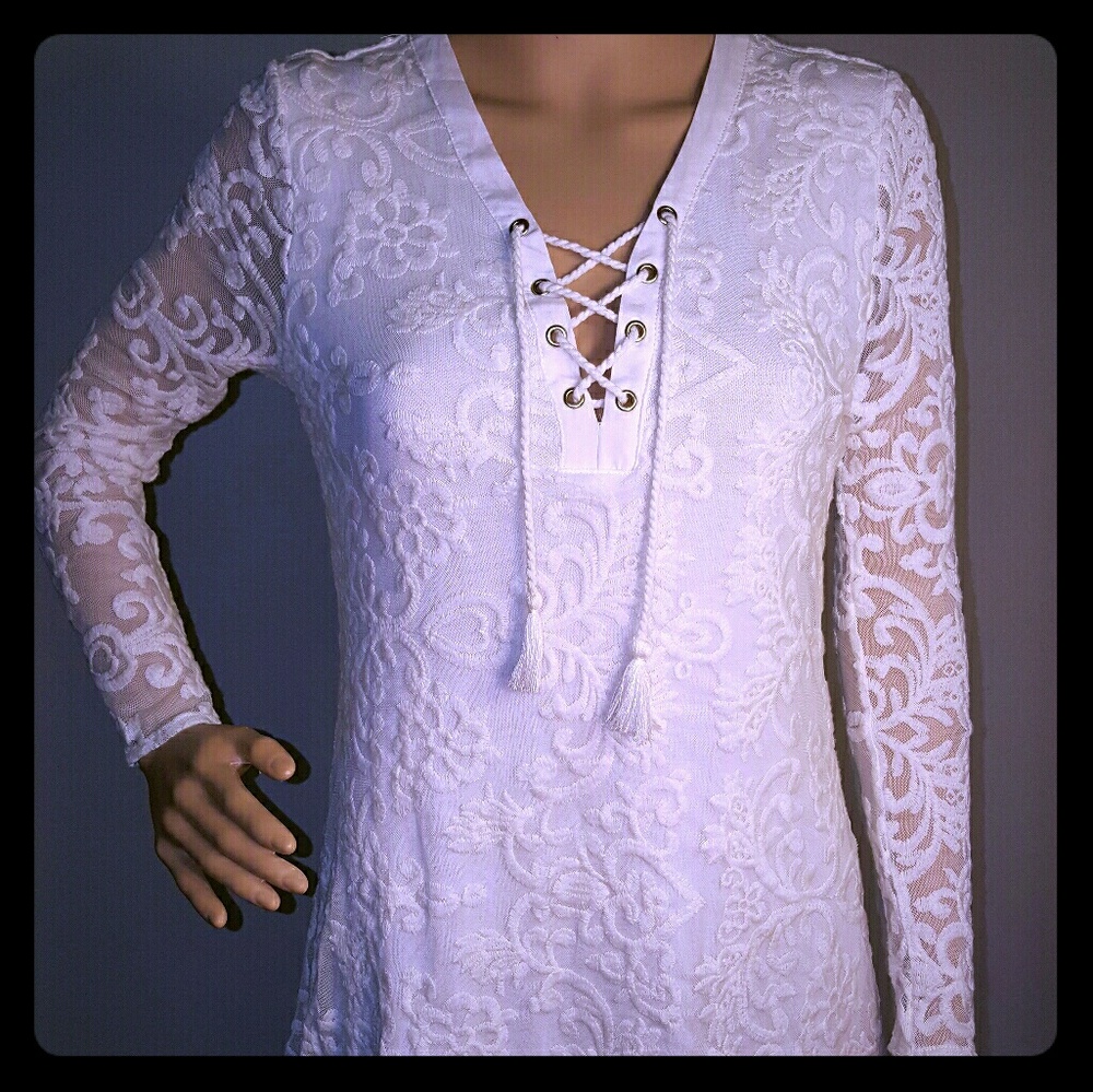 Forever 21 lace cropped dress tie up front size S